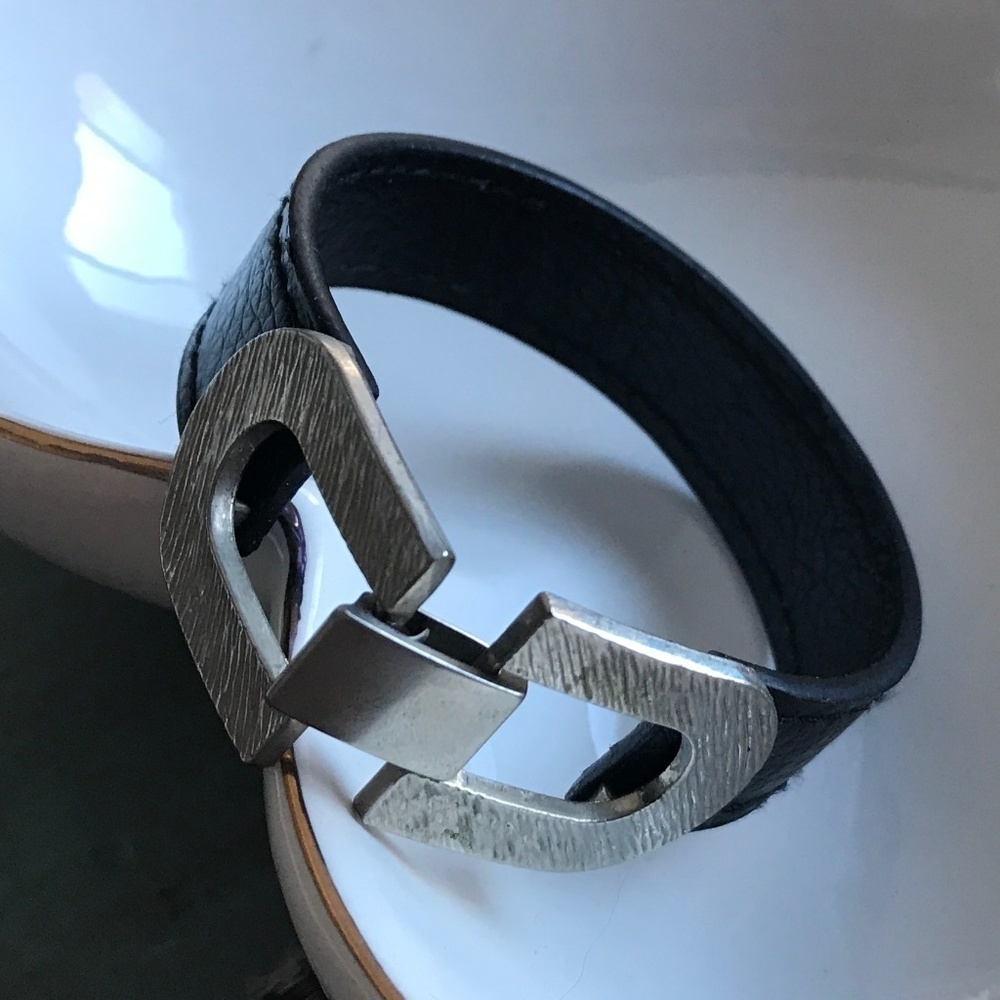 Black Vegan Leather Bracelet - Silver Hardware